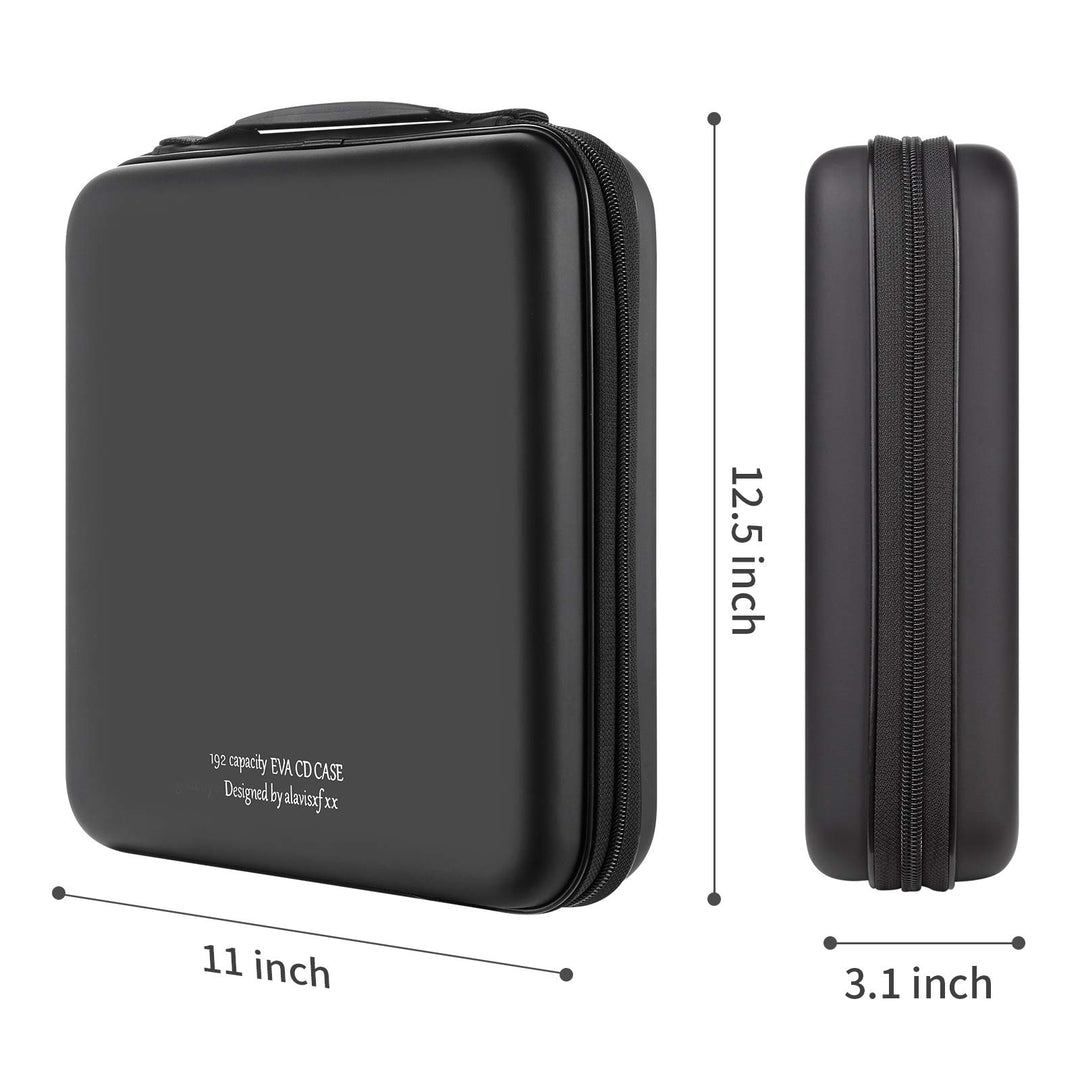 CD Case, 192 Capacity EVA Protective Blu-ray DVD Case Portable Zipper CD Case Holder Disc Storage Organizer Wallet Bag for Car Home Travel (192 Capacity, Black192)