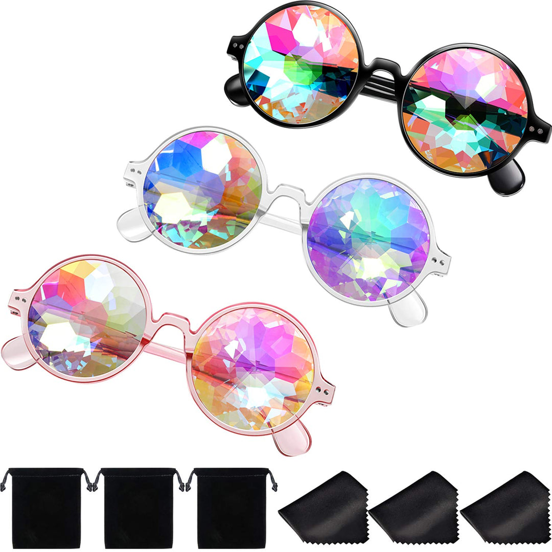 3 Pieces Festival Kaleidoscope Rave Glasses Goggles Kaleidoscope Sunglasses Diffraction Glasses Prism Rainbow Sunglasses