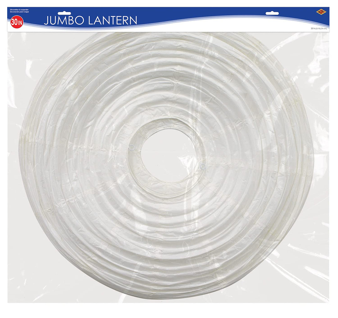Jumbo Paper Lantern, White Hanging Decorations with Metal Support & Transparent Cord for Weddings, Graduation Parties, & Special Events, 30”