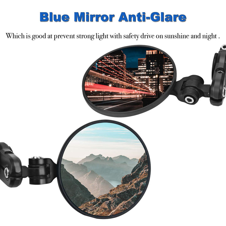 Trkimal Universal Motorcycle Mirrors Handle Bar Rear View Blue Mirrors - 3 Inch Round Folding Bar End Side Mirror Anti-Glare Compatible with Street Bikes Sports Scooter Chopper Cruiser