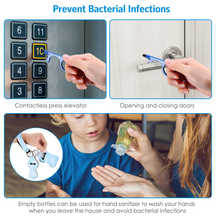 Safety Keychain Set for Women and Kids, 10 Pcs Safety Keychain Accessories, Self Defense Keychain Set for Girls with Safe Sound Personal Alarm, No Touch Door Opener, Whistle and Pom, Blue