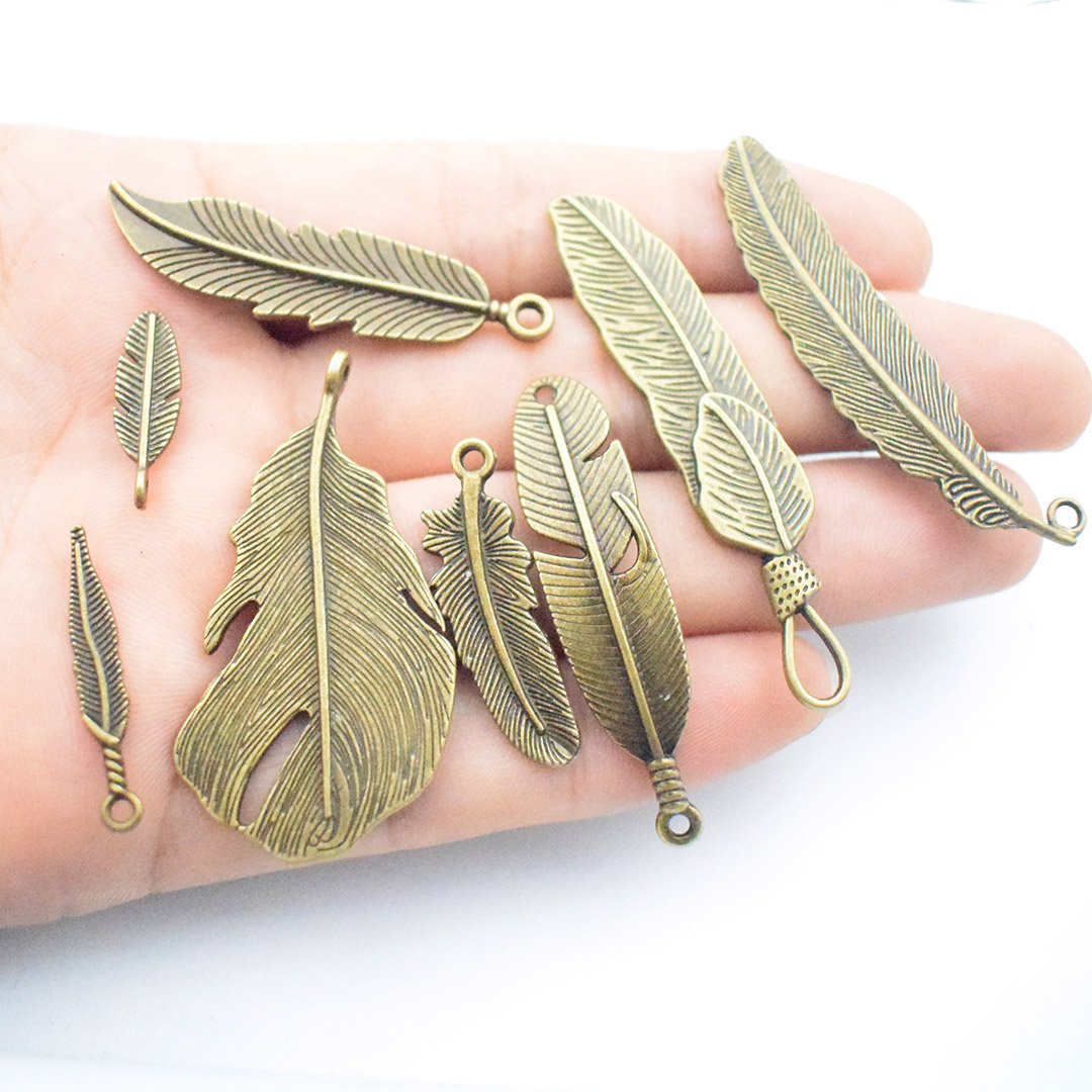 Samanter 100g Feather Charms Collection - Antique Silver Bronze Patina Big Goose Bird Plume Plumage Pinion Wing Feather Metal Pendants for Jewelry Making DIY Findings (HM17)