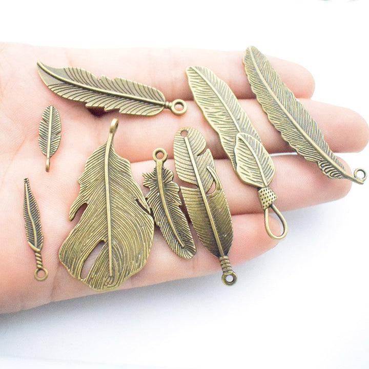 Samanter 100g Feather Charms Collection - Antique Silver Bronze Patina Big Goose Bird Plume Plumage Pinion Wing Feather Metal Pendants for Jewelry Making DIY Findings (HM17)