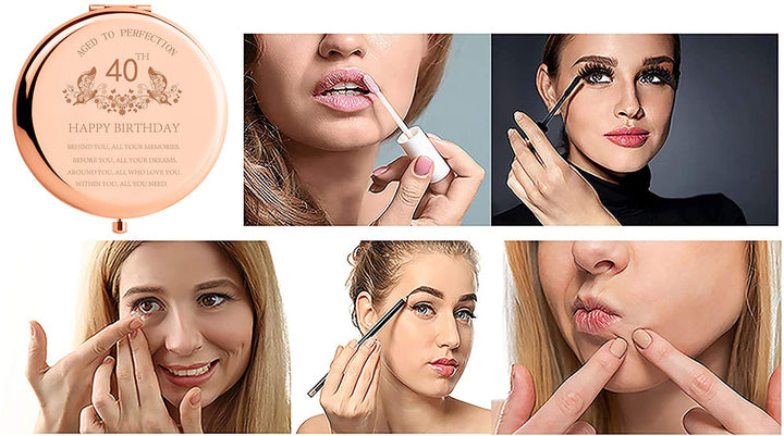 40th Birthday Gift for Mom Stainless Steel Portable Compact Makeup Mirror Behind You All Your Memories Presents with Gift Box Engraved Cosmetic Mirror for Aunt Wife Coworker Rose Gold
