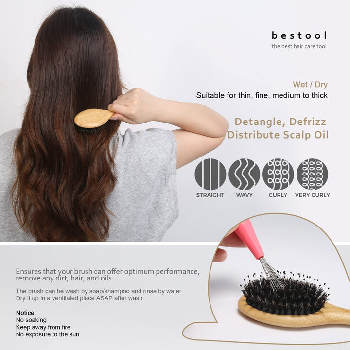 Hair Brush, Mini Hairbrush for Traveling Small Hair Brushes for Women men Kid, Boar & Nylon Bristle Brush for Wet/Dry Hair to Detangle and Enhance Shine & Health(Small)