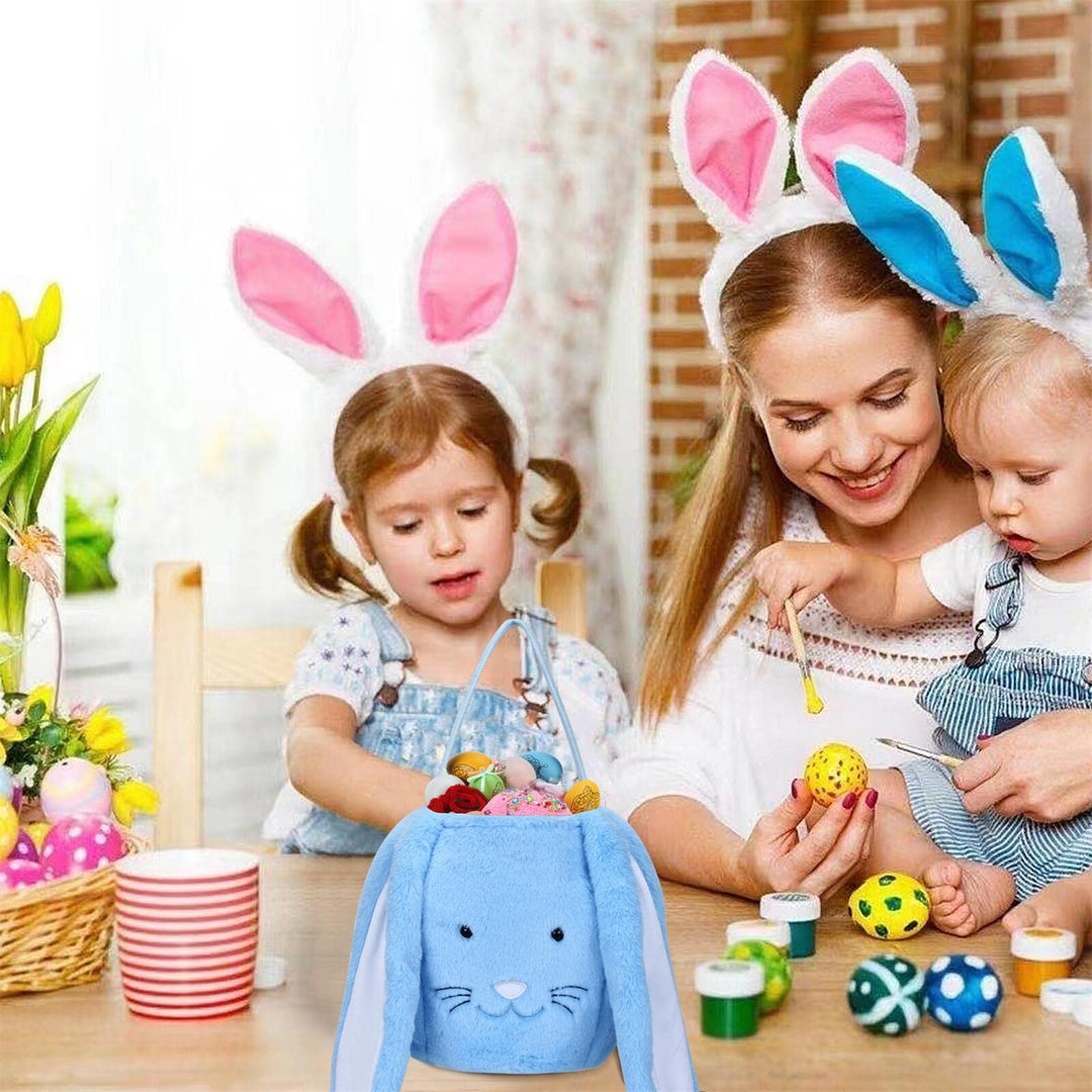 Plush Easter Bunny Basket for Kids Boys Girls Easter Buckets with Long Plush Ear Personalized Egg Hunting Easter Bags,Bunny Kids Easter Tote Bags for Easter Decorations Candy…, Purple