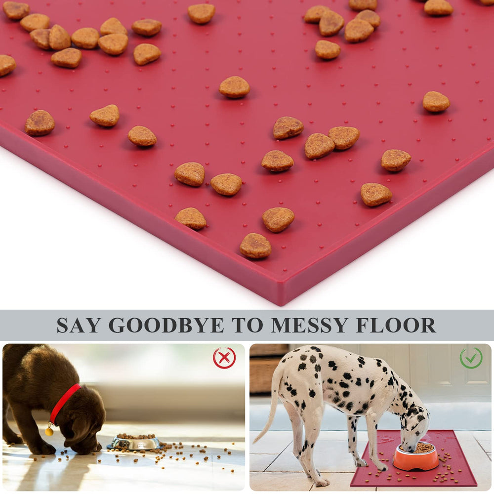 Pet Food Mat Silicone Dog Cat Bowl Mat Non-Stick Food Pad Small 19 x 12 Waterproof FDA Grade Pet Feeding Mat, Burgundy