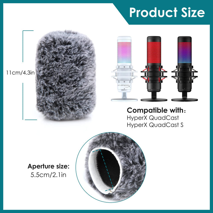 QuadCast Mic Windscreen, Furry Wind Cover Compatible with HyperX QuadCast Mic and HyperX QuadCast S microfono for Filter Ambient and Breathing Winds