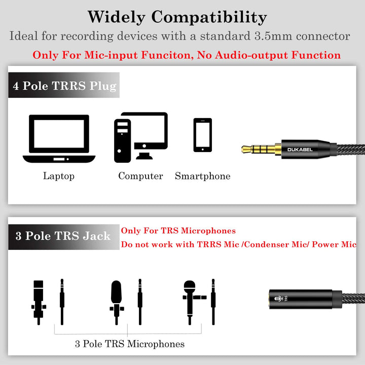 DC4 3.5mm TRS to TRRS Adapter Cable, Microphone Audio Adapter, TRS Female to TRRS Male Converter for Smartphone, PS4, Tablet, Laptop