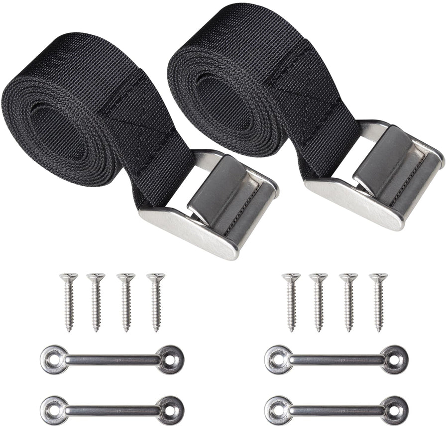 56 Battery Tie Down Strap Kit Battery Hold Down Strap with Stainless Steel 316 Cam Buckle, 4 Stainless Steel 316 Eye Strap Mounts, 8 SS Screws (2 Pack)