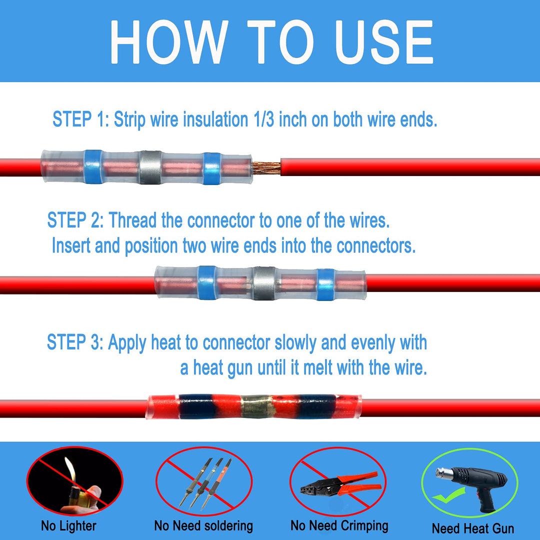 Kaivee 110pcs Premium Solder Seal Electrical Connectors - Heat Shrink Butt Connectors Waterproof Wire Connectors - Low Temp Solder Wiring Connectors kit – Waterproof Solder Electrical Wire Connectors