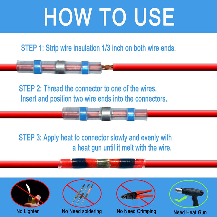 Kaivee 110pcs Premium Solder Seal Electrical Connectors - Heat Shrink Butt Connectors Waterproof Wire Connectors - Low Temp Solder Wiring Connectors kit – Waterproof Solder Electrical Wire Connectors