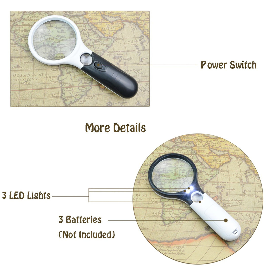 3 LED Light 3X 15X Handheld Magnifier Reading Magnifying Glass Lens Jewelry Loupe White and Black
