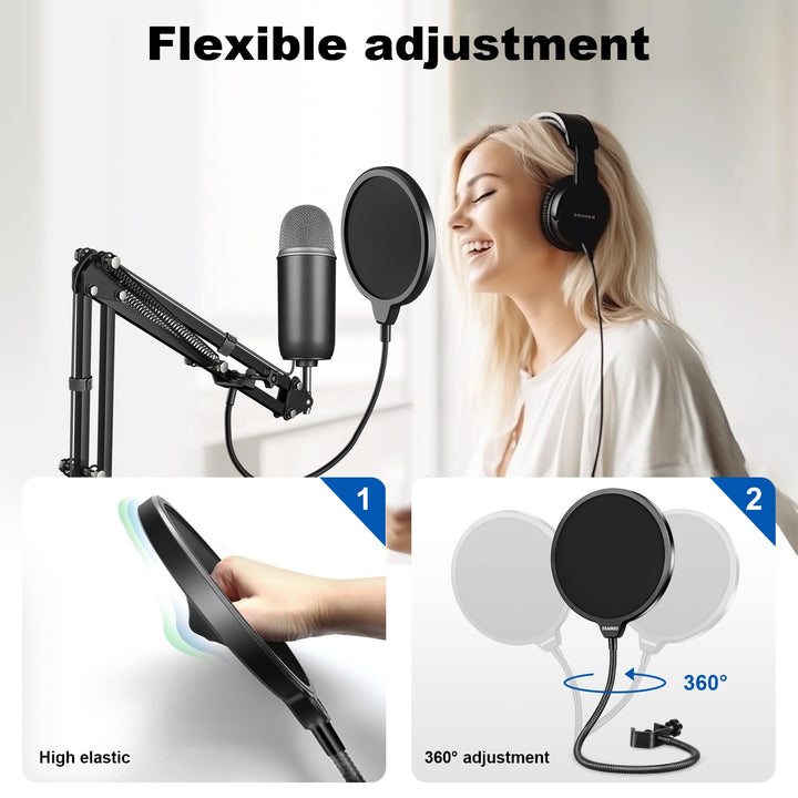 Clamp On Studio Microphone Mic Round Shape Wind Pop Filter Mask Shield