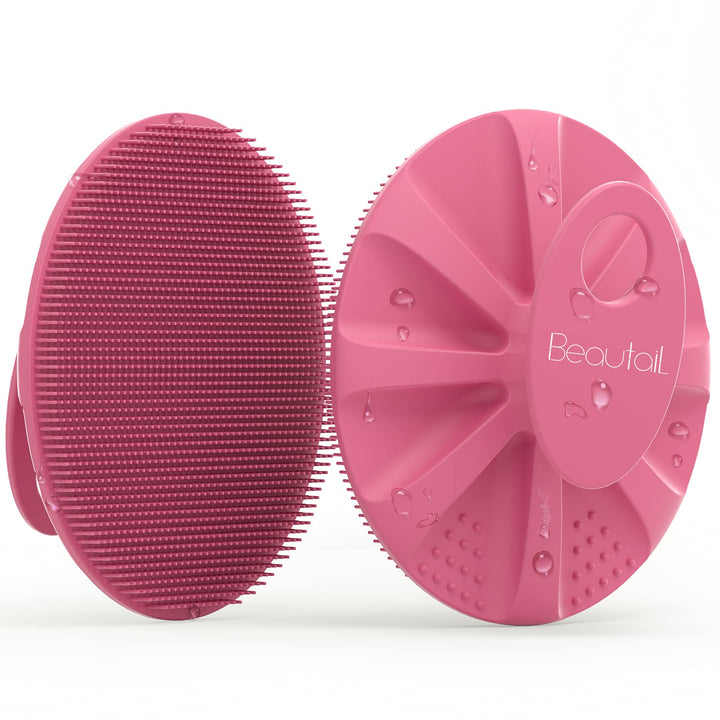 Silicone Body Scrubber Shower Bath Wash Brush Gentle Exfoliating Scrub Cleansing Loofah for Women Men Baby Sensitive Skin, Easy to Clean, Lather Nicely, More Hygienic, 1 Pack, Pink