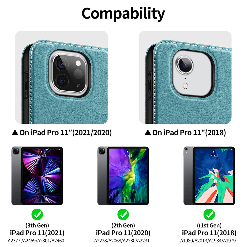 BuKoor iPad Pro 11 inch Case 2022 4th/3rd/2nd/1st Generation Case (2021/2020/2018) with Pencil Holder, Auto Sleep/Wake Function Smart PU Leather with Pocket Shockproof Magnetic Clasp Cover (Green)