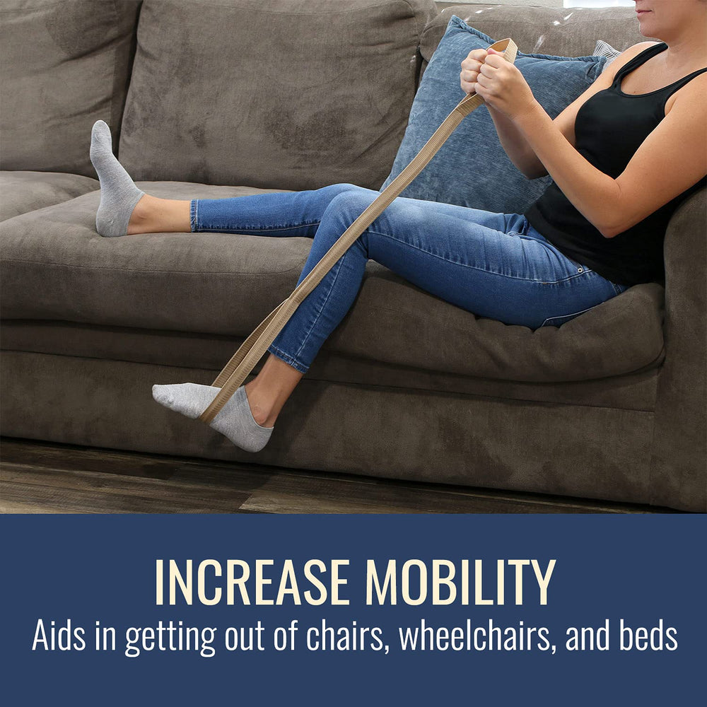 Leg Lifter Strap helps Increase Mobility and Maneuverability on Injured, Elderly or Disabled with Foot Loop and Hand Grip, Adult Size, 32 inches long
