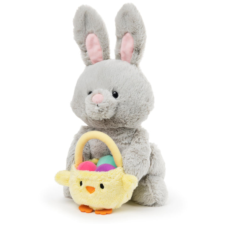 Amazon Exclusive Easter Bunny with Basket and Easter Eggs, Easter Decorations, Bunny Stuffed Animal for Ages 1 and Up, Gray, 10