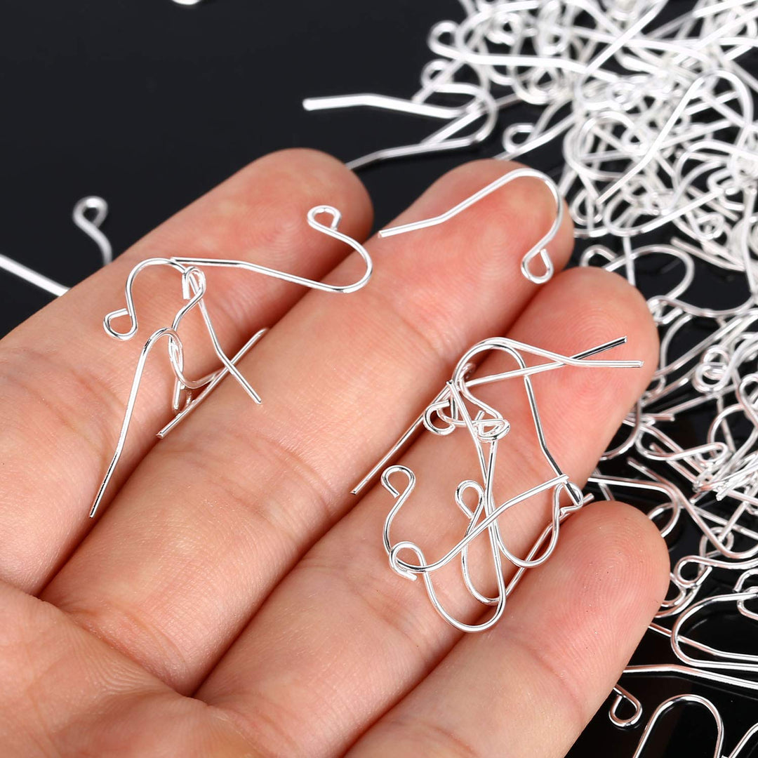 200 PCS Silver Earing Hooks Silver Plated Hypoallergenic Ear Wires for DIY Jewelry Findings Jewelry Making Kit
