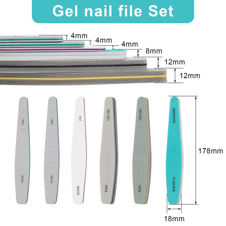 Nail Files, Nail Buffers Emery Boards Gel Nail Polish Remover Washable Different Grit Nail File Set 6pcs
