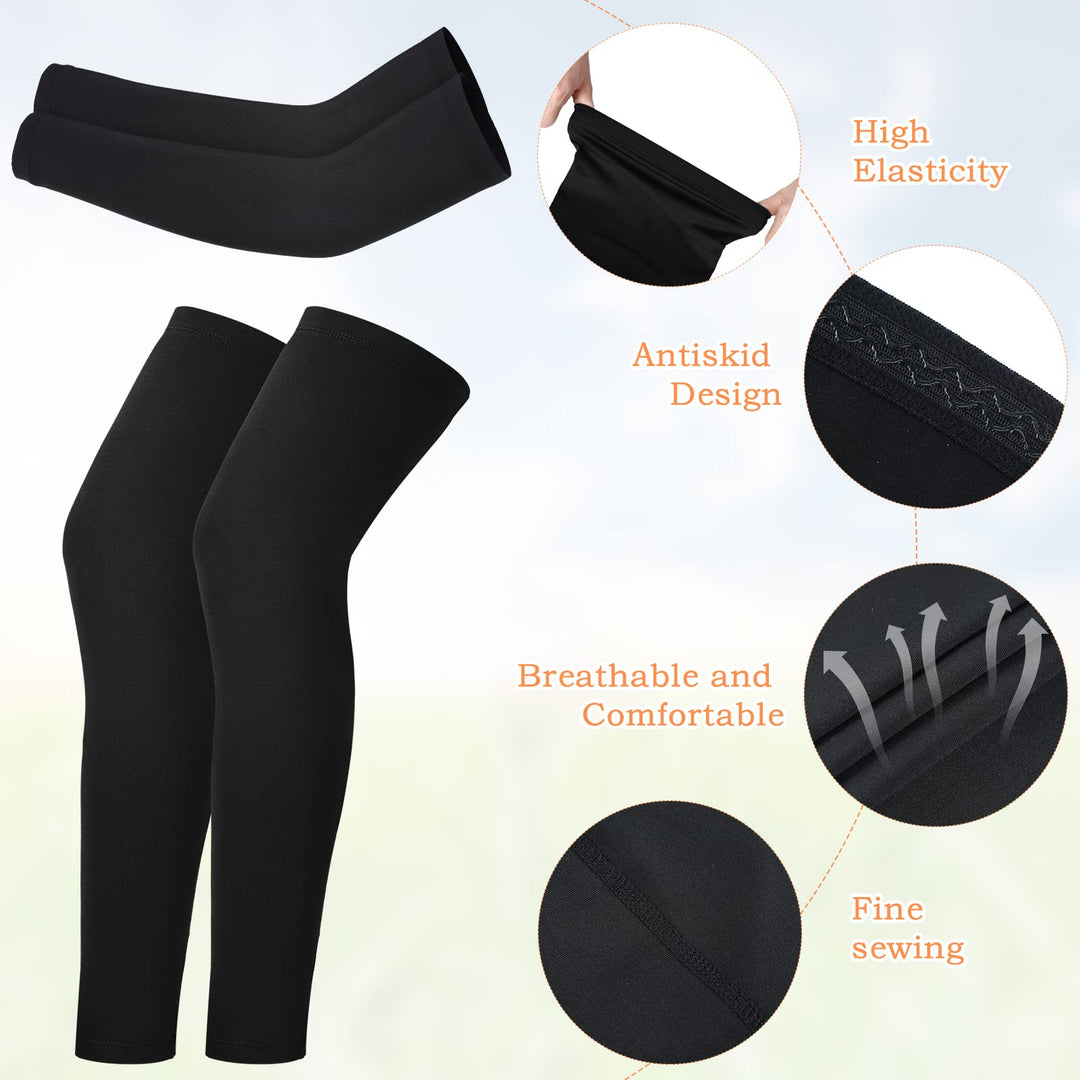 4 Pairs Kids Leg Sleeves Compression and Arm Sleeves Youth Leg Sleeves Arm Wraps for Cycling Basketball Sports (Black, Medium)
