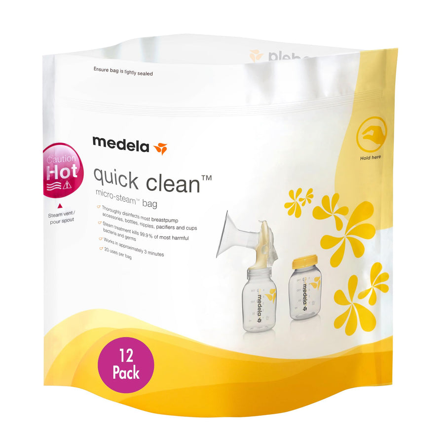 Quick Clean MicroSteam Bags, Sterilizing Bags for Bottles Breast Pump Parts Eliminates 99.9 of Common Bacteria Germs Disinfects Most Breastpump Accessories, Yellow, 12 Pack