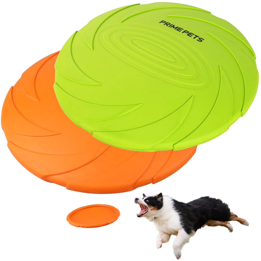 Dog Flying Disc, 2 Pack, 7 Inch, Durable Dog Toys, Nature Rubber Floating Flying Saucer for Water Pool Beach, Orange and Green