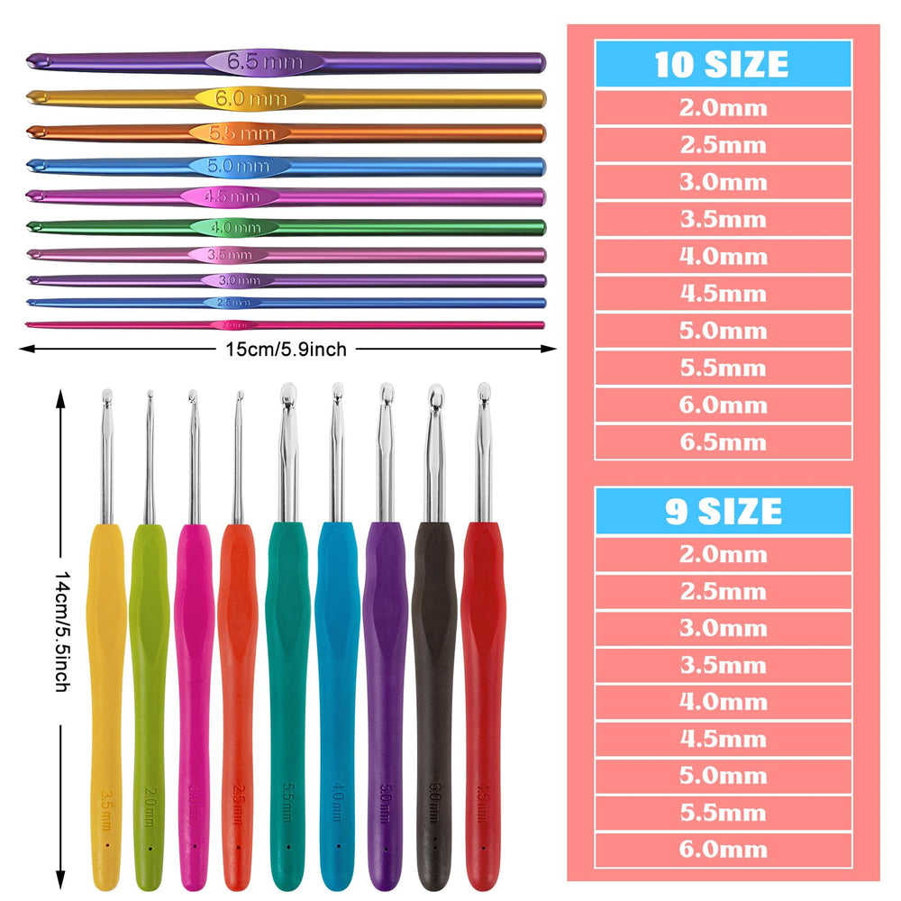 109Pcs Crochet Hooks Set, Knitting Supplies Crochet Kit for Beginners with Case, Multicolor Aluminum Ergonomic Yarn Knitting Needles Sewing Tools Crochet Accessories