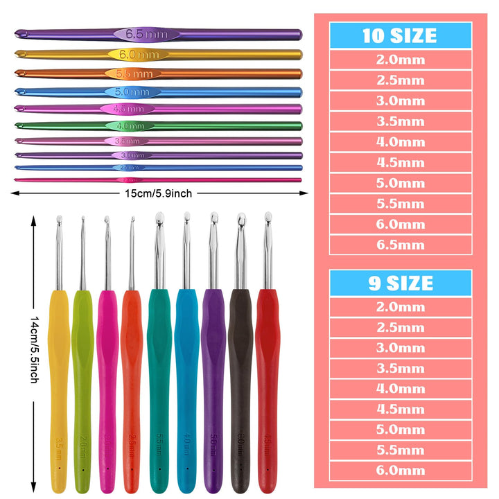 109Pcs Crochet Hooks Set, Knitting Supplies Crochet Kit for Beginners with Case, Multicolor Aluminum Ergonomic Yarn Knitting Needles Sewing Tools Crochet Accessories