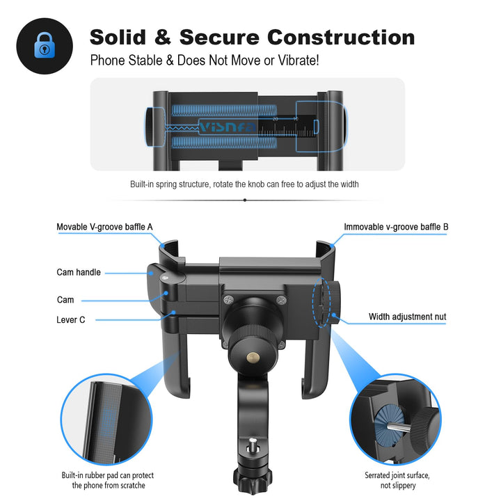 Upgraded Bike Phone Mount 360° Rotatable Universal Bicycle Motorcycle Scooter Bike Accessories Handlebar Phone Clip Holder for Any Smartphones Between 3.5 and 7.0 inches