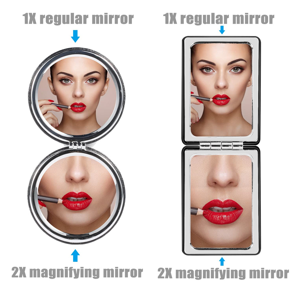 Compact Mirror, 2 Pack Makeup Mirrors Travel Black Round Portable Double-Sided Pocket Mirror for Men, Women