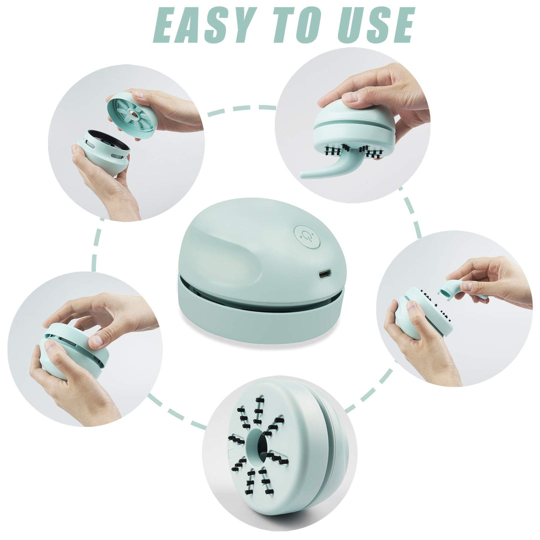 Desktop Vacuum Cleaner USB Charging with Vacuum Nozzle Cleaning Brush, Detachable Design & Portable Mini Table Dust Vaccum Cleaner Crumbs, Piano, Computer, Car Etc