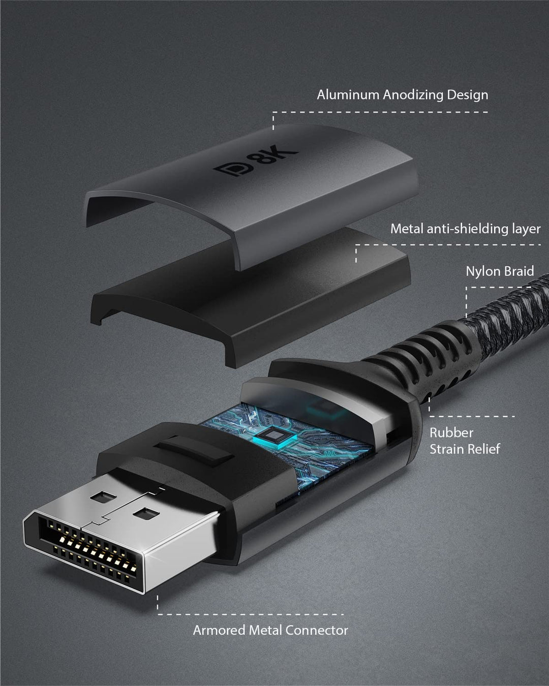 USB C to DisplayPort 1.4 8K Cable 1M / 3.3Ft Thunderbolt 3 to DisplayPort 4K@144Hz/120Hz 5K@60Hz 2K@240Hz HBR3 DP1.4 Adapter for 2021 MacBook Pro, M1 Mac Mini, Dell XPS