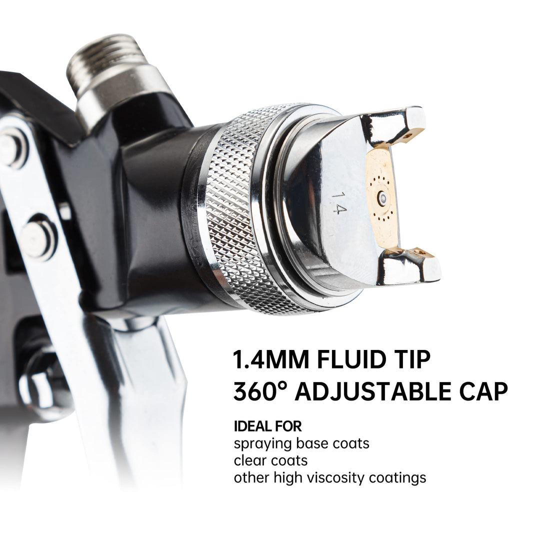 Cartman HVLP Gravity Feed Air Spray Gun H827P, 20.2 oz Capacity, Optimal Working Pressure 2-3.5bar, Nozzle Size:1.4mm with Air Regulator