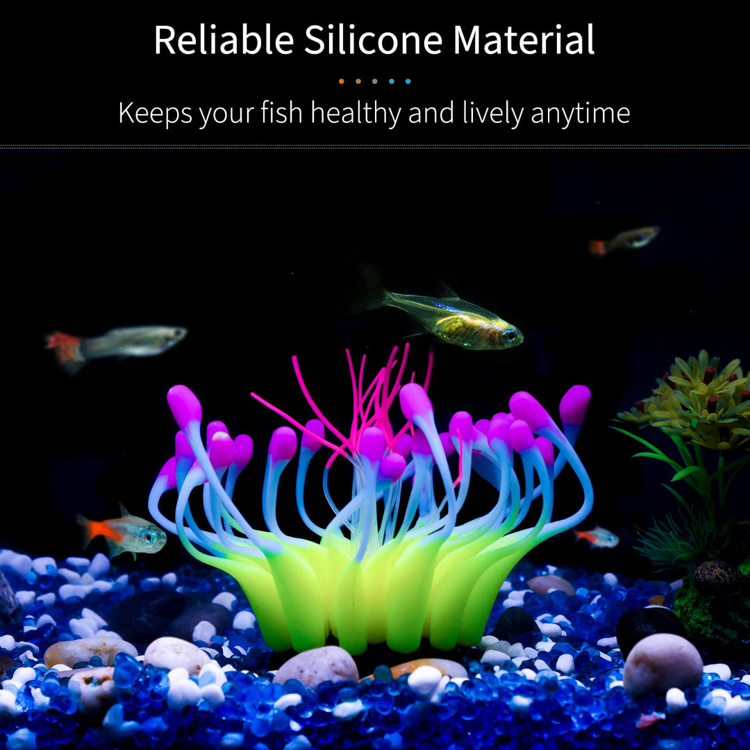 Glowing Effect Gooseneck Coral Artificial Decoration Silicone Ornament for Fish Tank Aquarium, Yellow