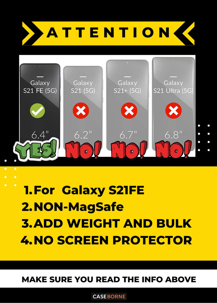 CaseBorne V Compatible with Samsung Galaxy S21 FE 5G Case (2022 Released), Full-Body Dual Layer Rugged Kickstand Case Screenless- Black