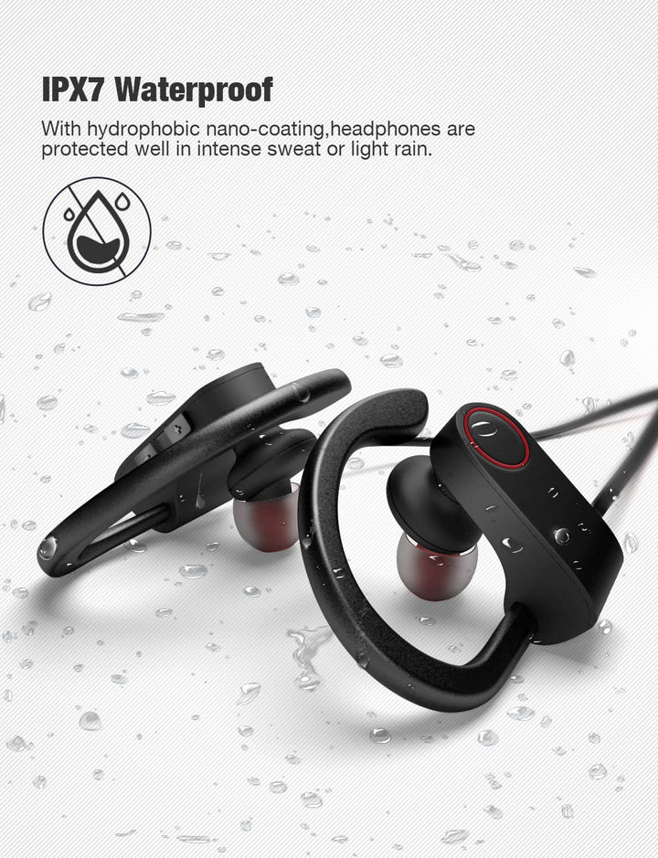 Bluetooth Headphones,Wireless Earbuds IPX7 Waterproof Sports Earphones with Mic HD Stereo Sweatproof in-Ear Earbuds Gym Running Workout 8 Hour Battery Noise Cancelling Headsets