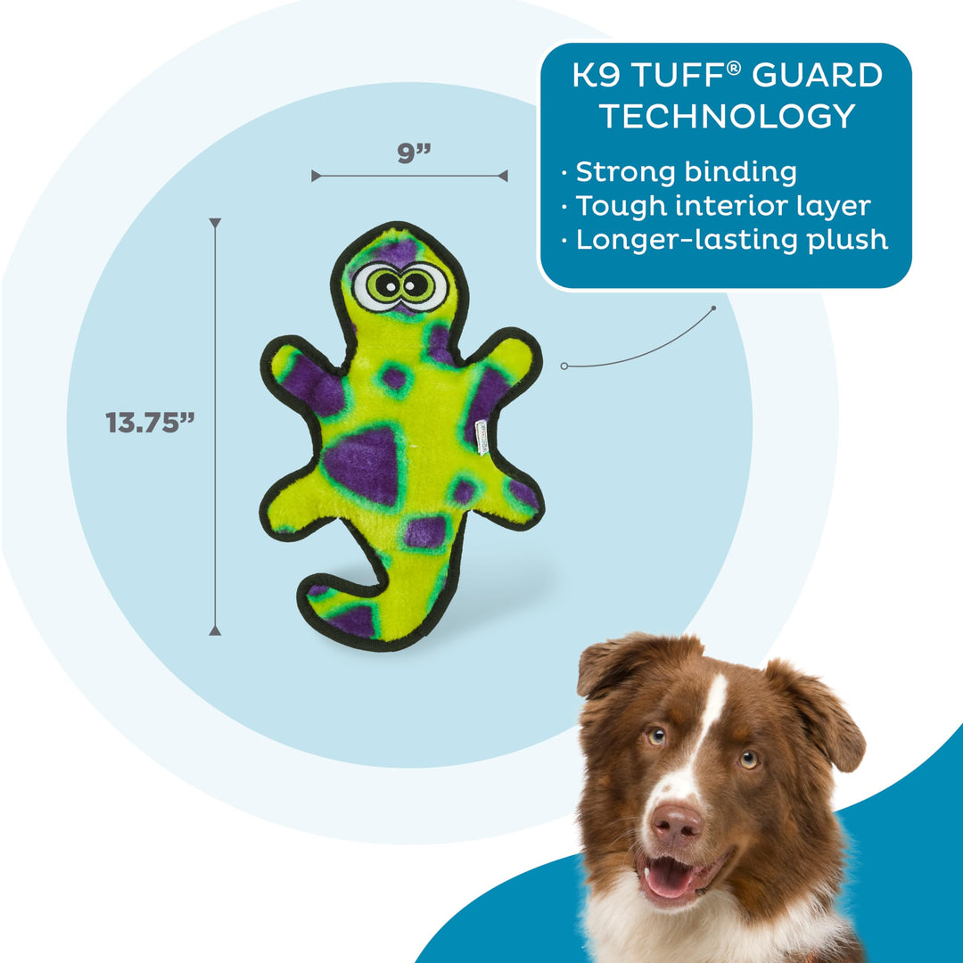 Durablez Tough Plush Squeaky Dog Toy, Gecko, Green, Medium