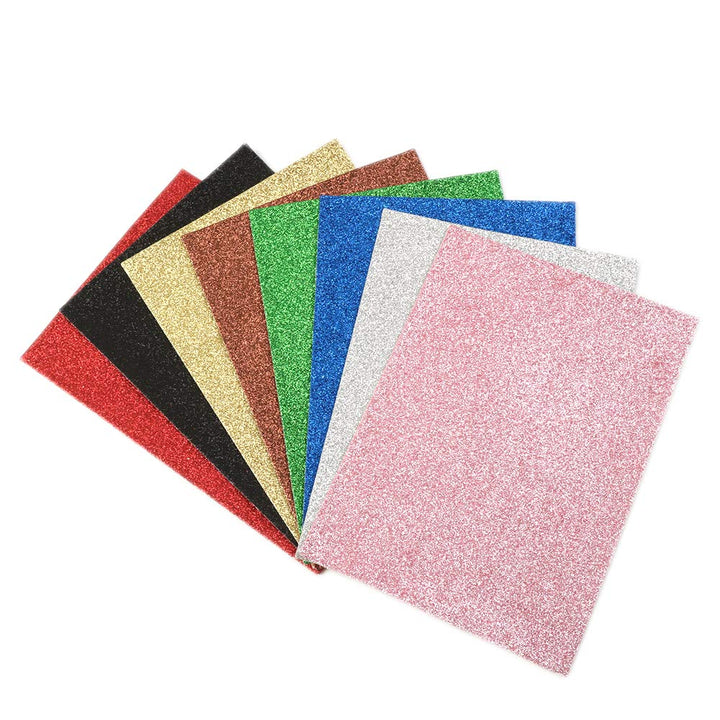 Shiny Superfine Glitter Faux Leather Sheets Canvas Back Fabric 8Pcs 5.9 x 8.2 Inch A5 Size for Making Leather Earrings Bows and Crafts (Glitter)
