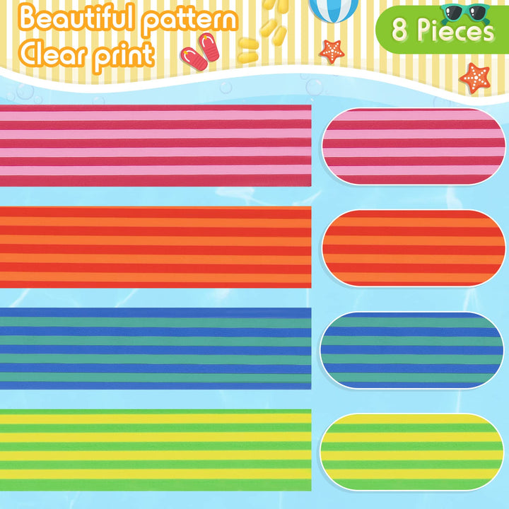 8 Pack Towel Bands for Beach Chairs Cruise Towel Clips for Lounge Beach Pool Chairs Towel Strap Holder Elastic Windproof for Summer Pool Hawaiian Christmas Beach Accessories (Stripe Style)
