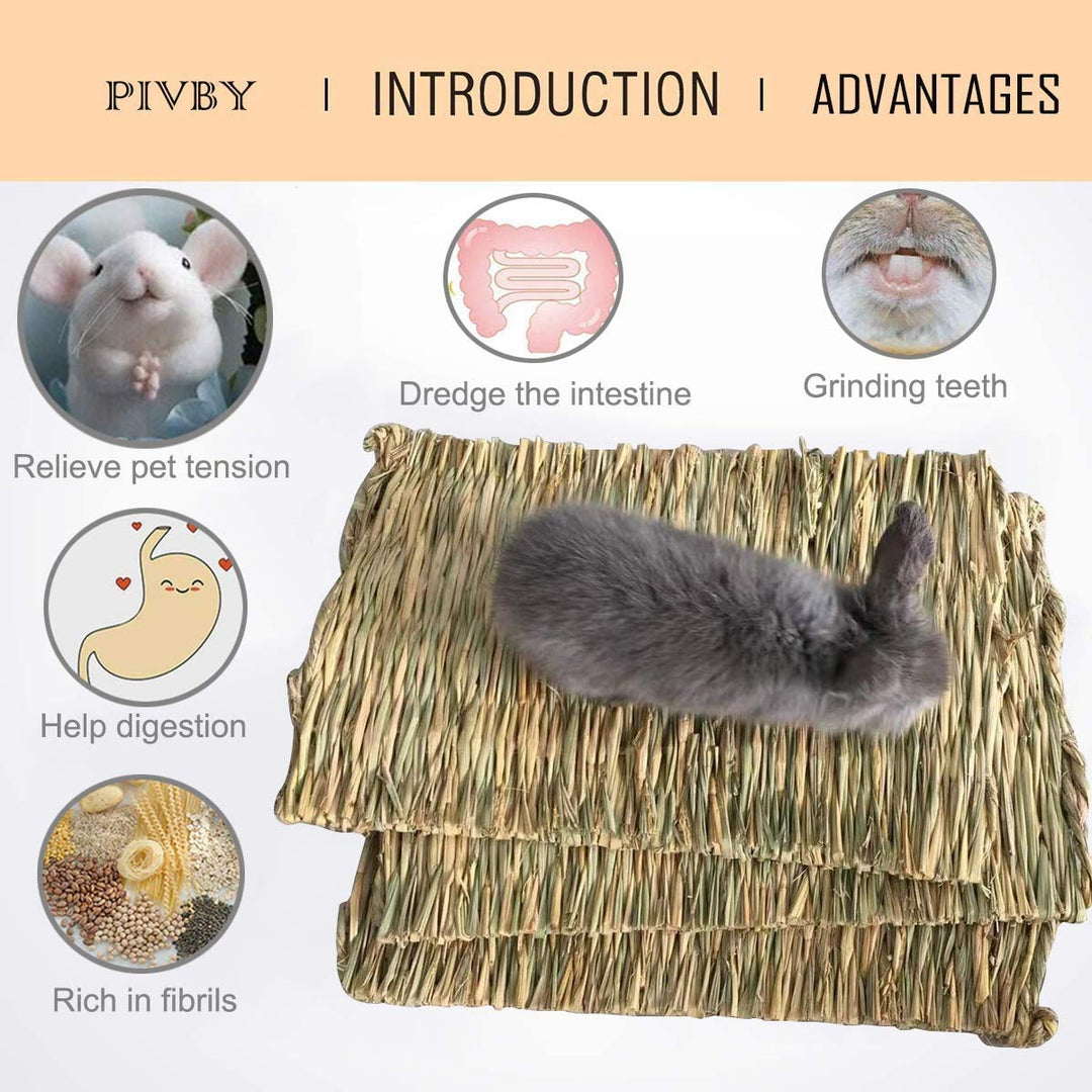 Rabbit Mat for Cages Woven Bunny Grass Bed Nest Chew Toy Bed for Hamsters Parrot Hedgehog Guinea Pig Bunny and Other Small Animals (12 Pack)