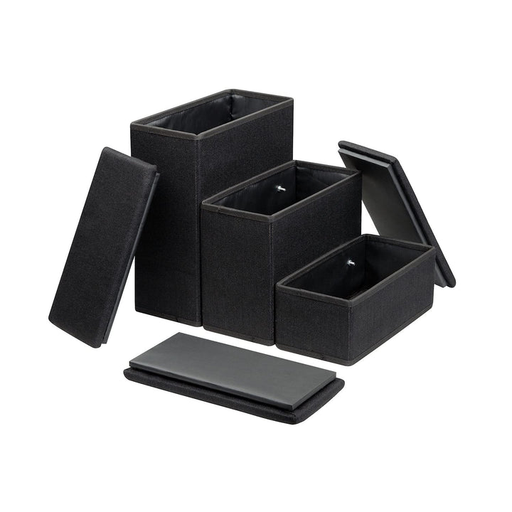 3-Step Pet Steps with Storage Fold Away Pet Stairs for Dogs Cats Fabric Upholstered Padded Tops - Black