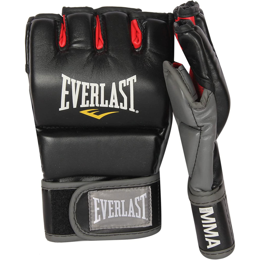 MMA Synthetic Leather Grappling Mitt Work Training Gloves w/Split Thumb Padding, Articulated Finger Ridges, & Full Wrist Wrap Strap, S/M