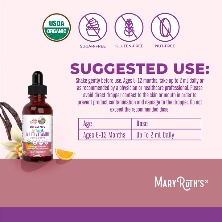 Multivitamin with Iron for Infants | USDA Organic | Liquid Drops for Babies 6-12 Months | Immune Support & Overall Wellness | Vegan | Non-GMO | Gluten Free | 2 Fl Oz