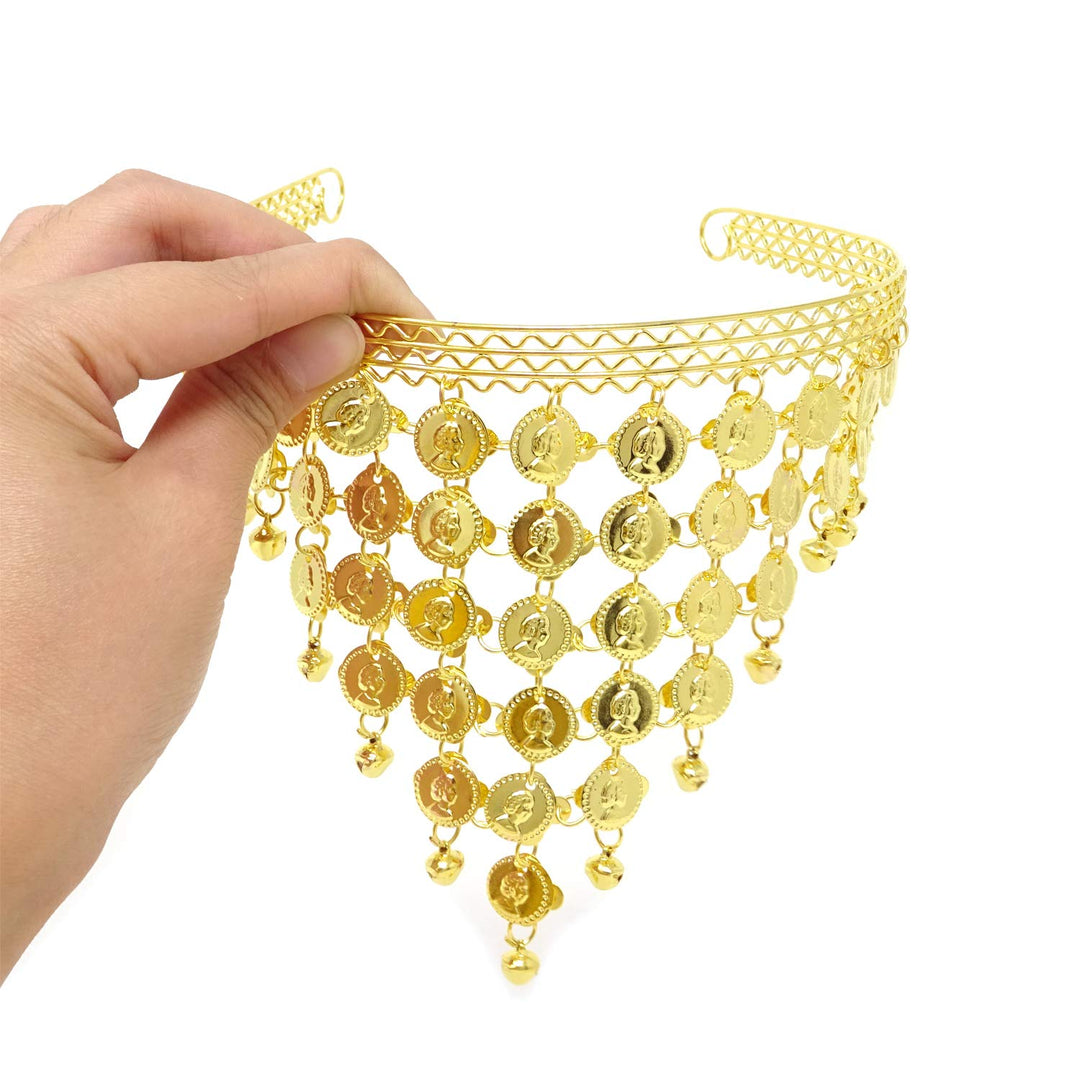 Belly Dance Hair Hoop Indian Dance Headband Tribal Headband with Bells and Coin Ornaments (Gold)