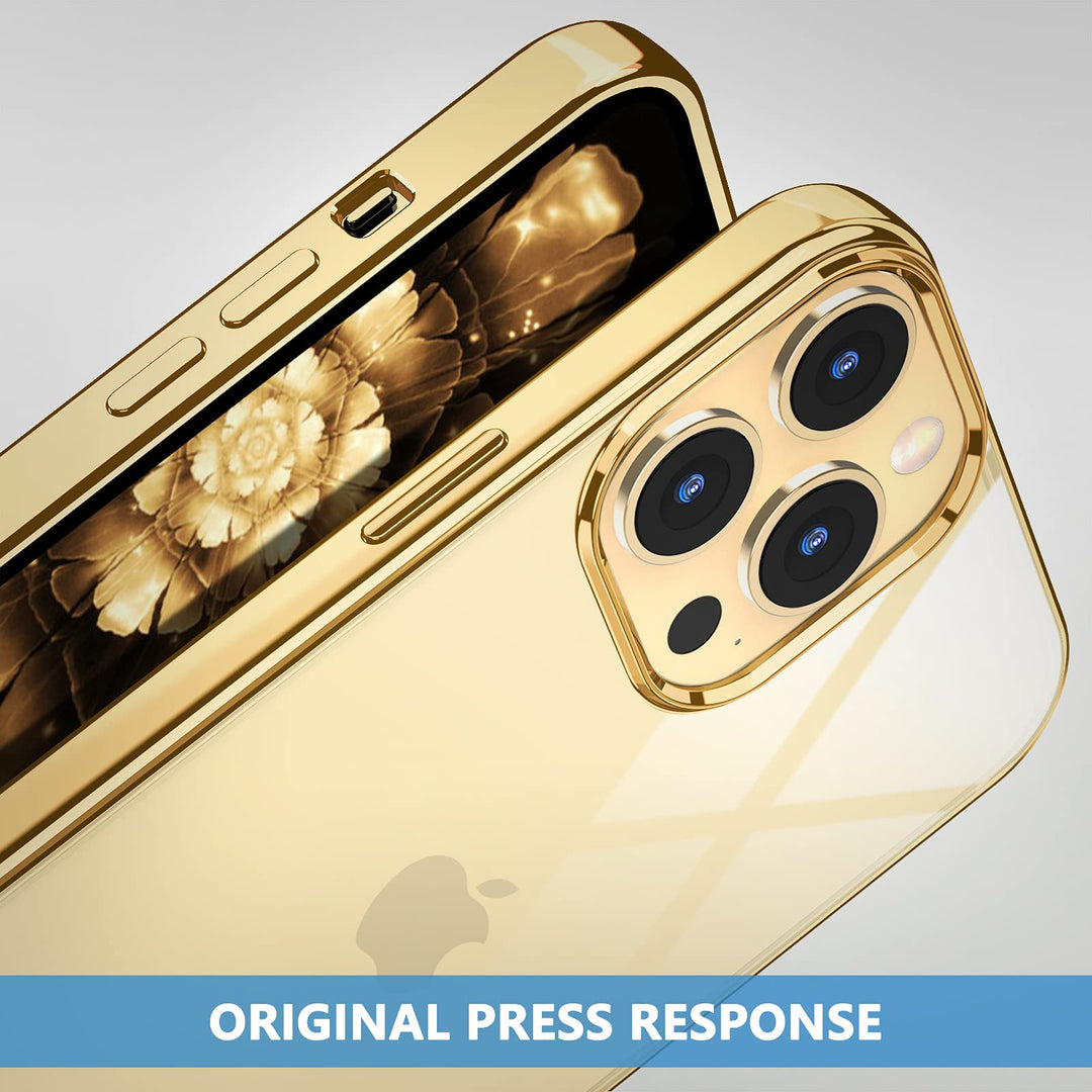 Compatible for iPhone 13 Pro Max Clear Case (2021), Crystal Transparent Cover Shockproof Protective Bumper Shell with Electroplated Mirror Edge for iPhone 13 Pro Max 6.7 2021-Gold
