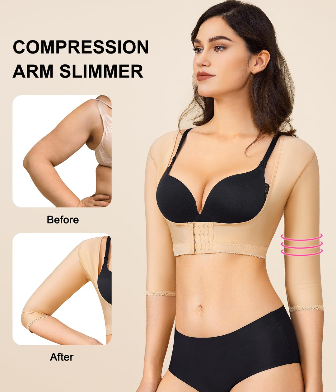 Upper Arm Shaper Post Surgical Slimmer Compression Sleeves Posture Corrector Tops Shapewear for Women (Beige, M)