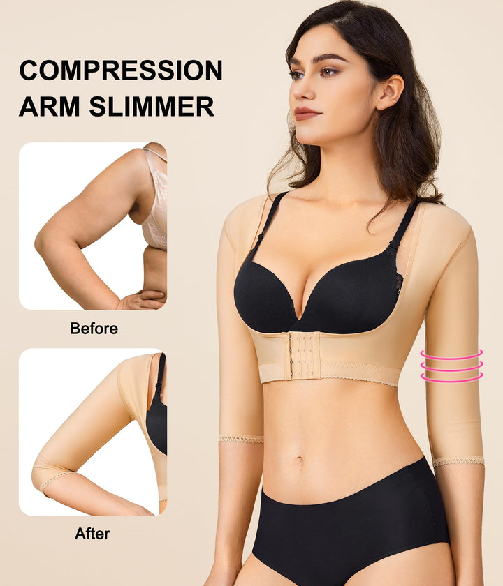 Upper Arm Shaper Post Surgical Slimmer Compression Sleeves Posture Corrector Tops Shapewear for Women (Beige, M)