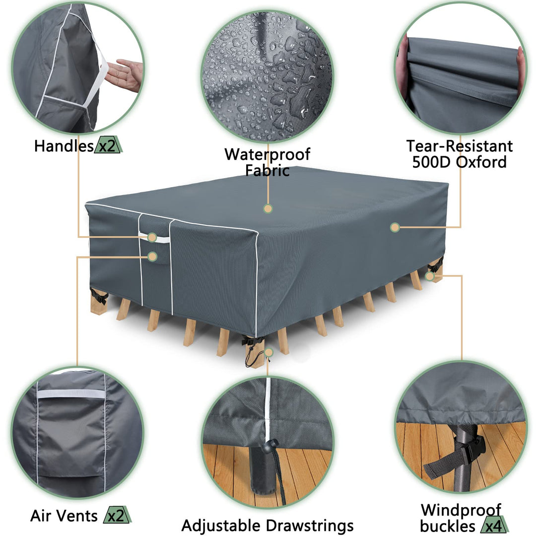 Patio Furniture Covers, Waterproof Outdoor Furniture Cover, 500D Heavy Duty, All Weather Protection Rectangular Patio Furniture Cover for Outdoor Furniture Set, 98 L x 78 W x 29 H -Grey