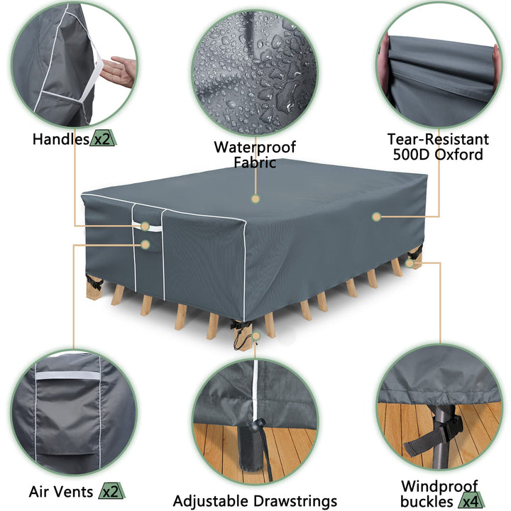 Patio Furniture Covers, Waterproof Outdoor Furniture Cover, 500D Heavy Duty, All Weather Protection Rectangular Patio Furniture Cover for Outdoor Furniture Set, 98 L x 78 W x 29 H -Grey
